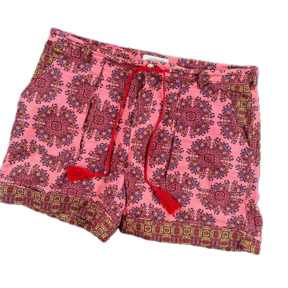 Sundance Paisley Medallion Tassel Shorts Size M Pink Linen Blend Boho Summer